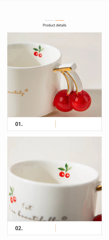Gold-Rim Cherry Porcelain Mug
